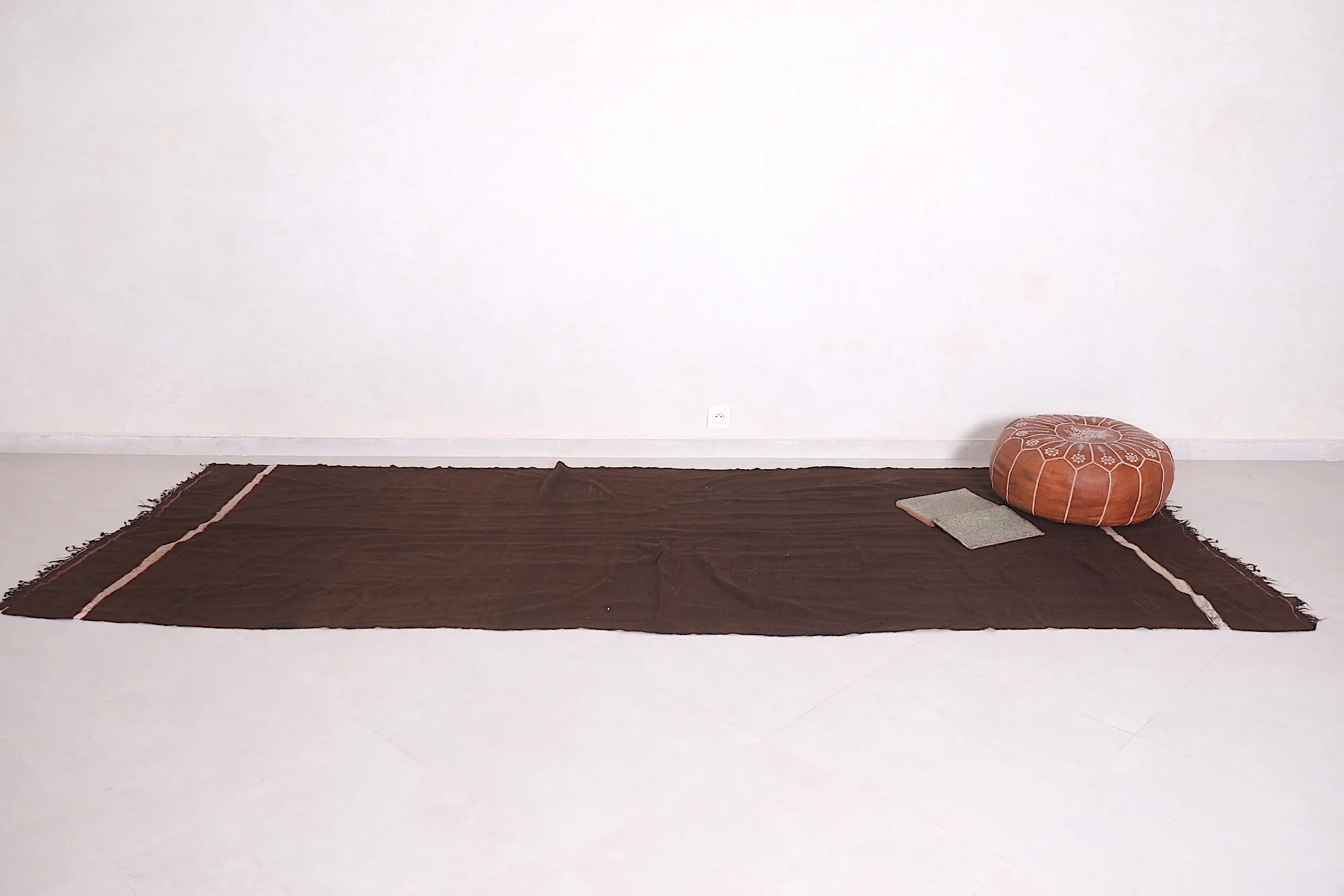 Handwoven Kilim 4.2 x 11.3 Feet – Brown Minimalist Rug
