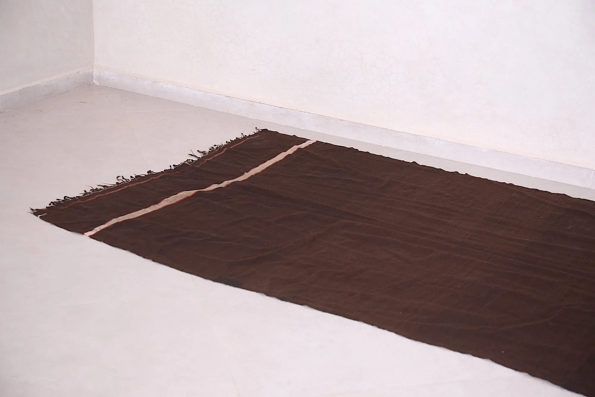 Handwoven Kilim 4.2 x 11.3 Feet – Brown Minimalist Rug