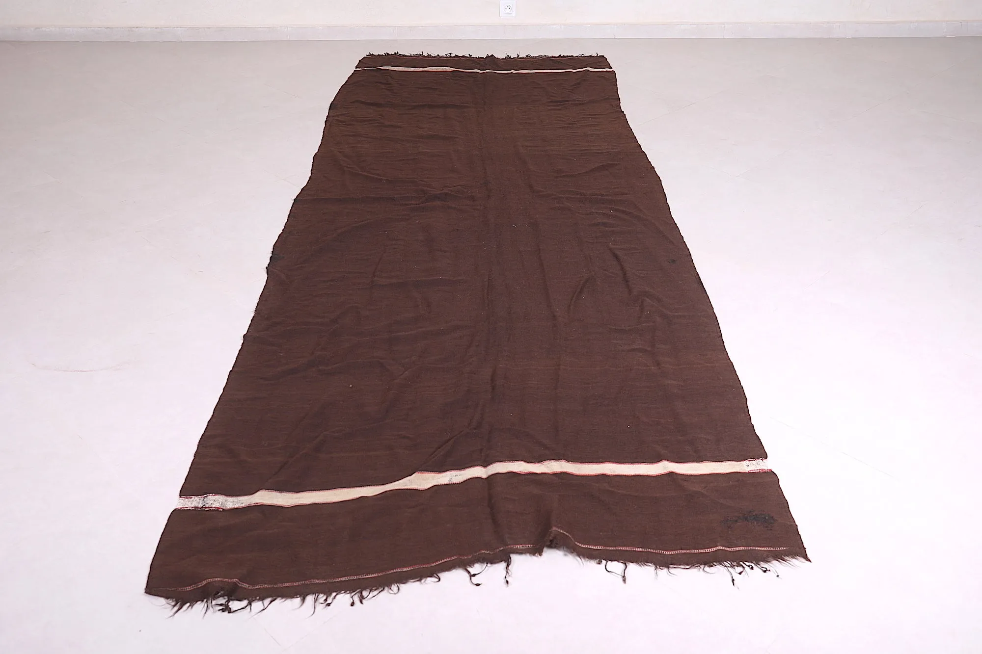 Handwoven Kilim 4.2 x 11.3 Feet – Brown Minimalist Rug