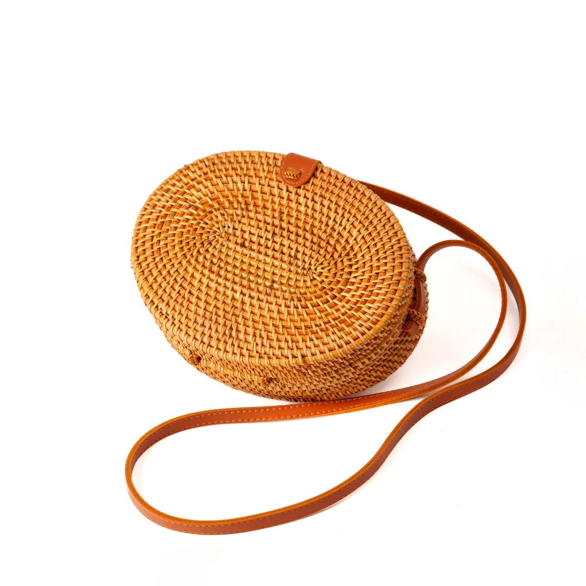Handwoven Oval Shape Rattan Bag Women Beach Straw Woven Crossbody Bag Purse Handbag Shoulder Bag with Leather Strap