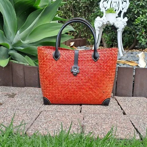 Handwoven Red Bag with Leather Strap Handles | Yompai NZ