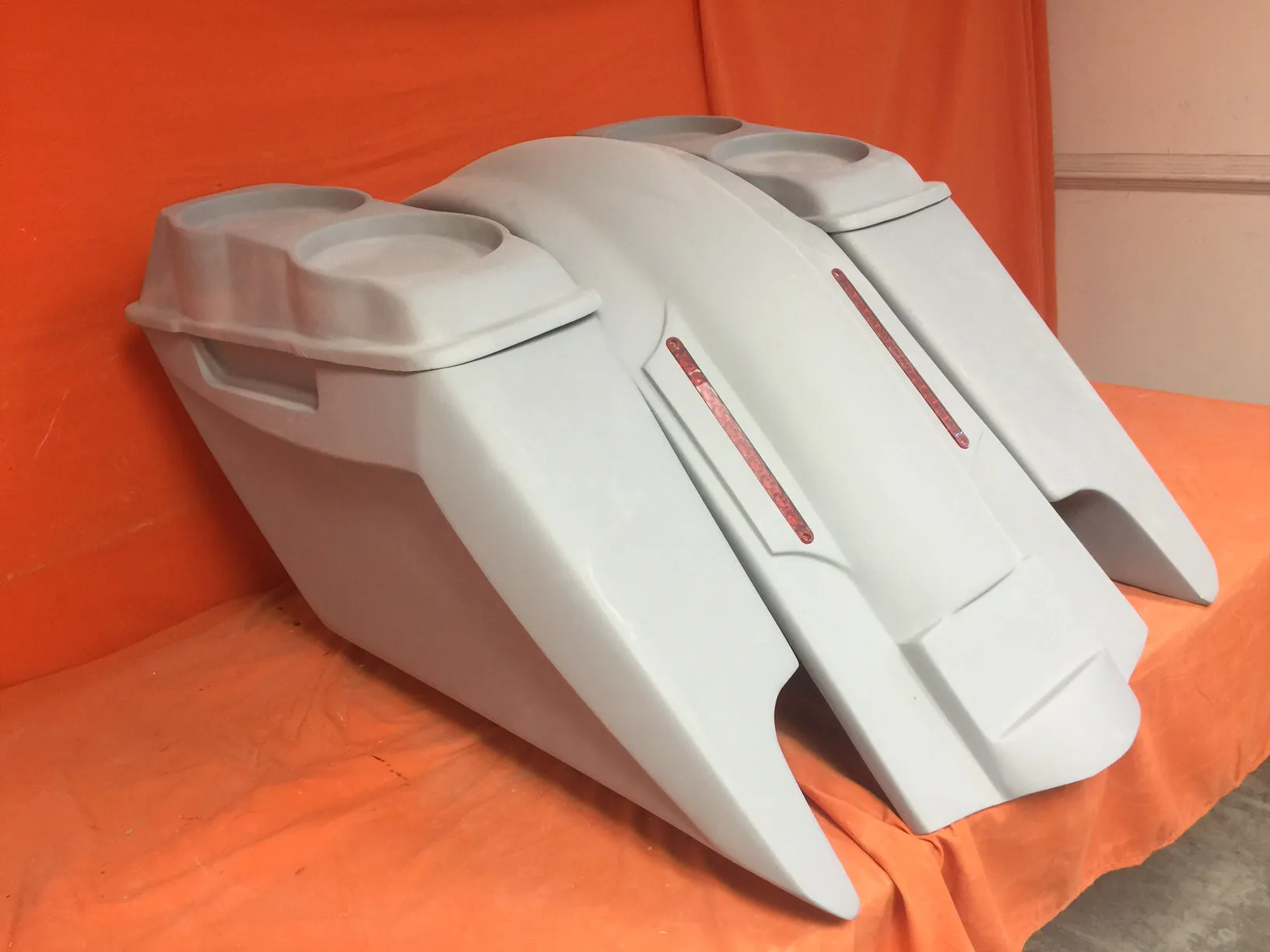 Harley Davidson 2014 - 2023  5" Fifty Five Extended Stretched Saddlebag Fender Kit Dual Cut Outs Dual 6 x 9 Speaker Lids