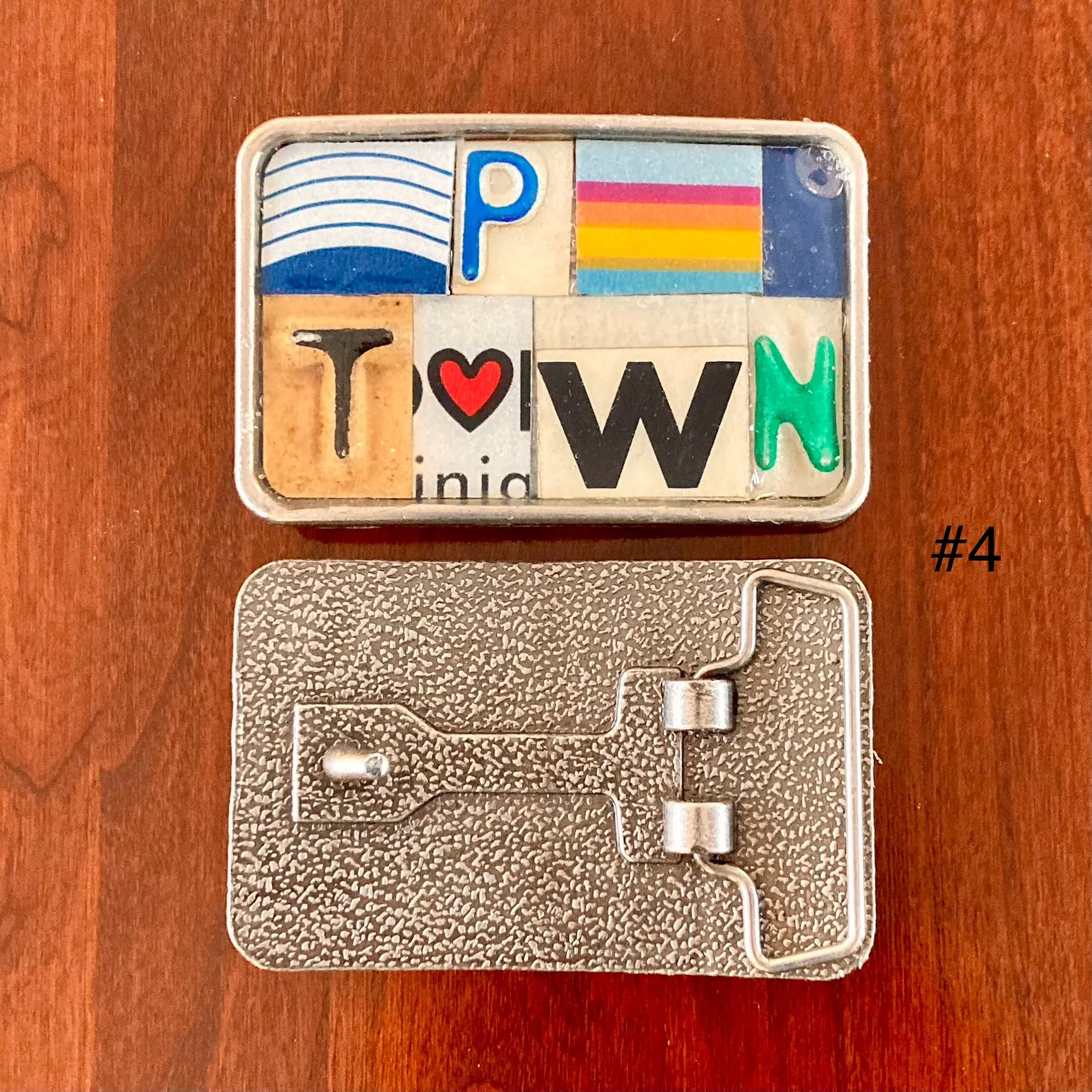 Heart of PTown Upcycled License Plate Belt Buckle