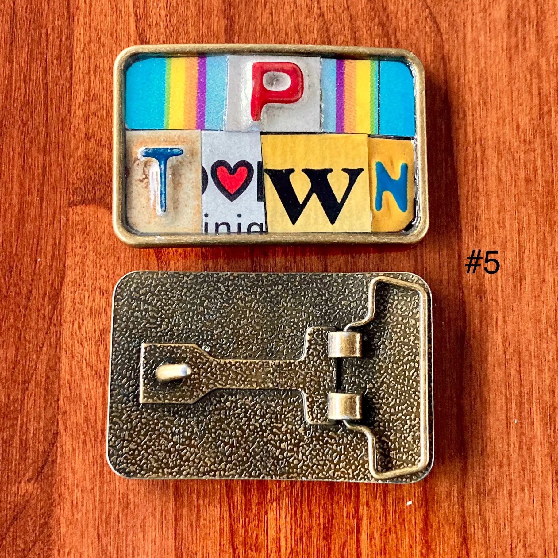Heart of PTown Upcycled License Plate Belt Buckle