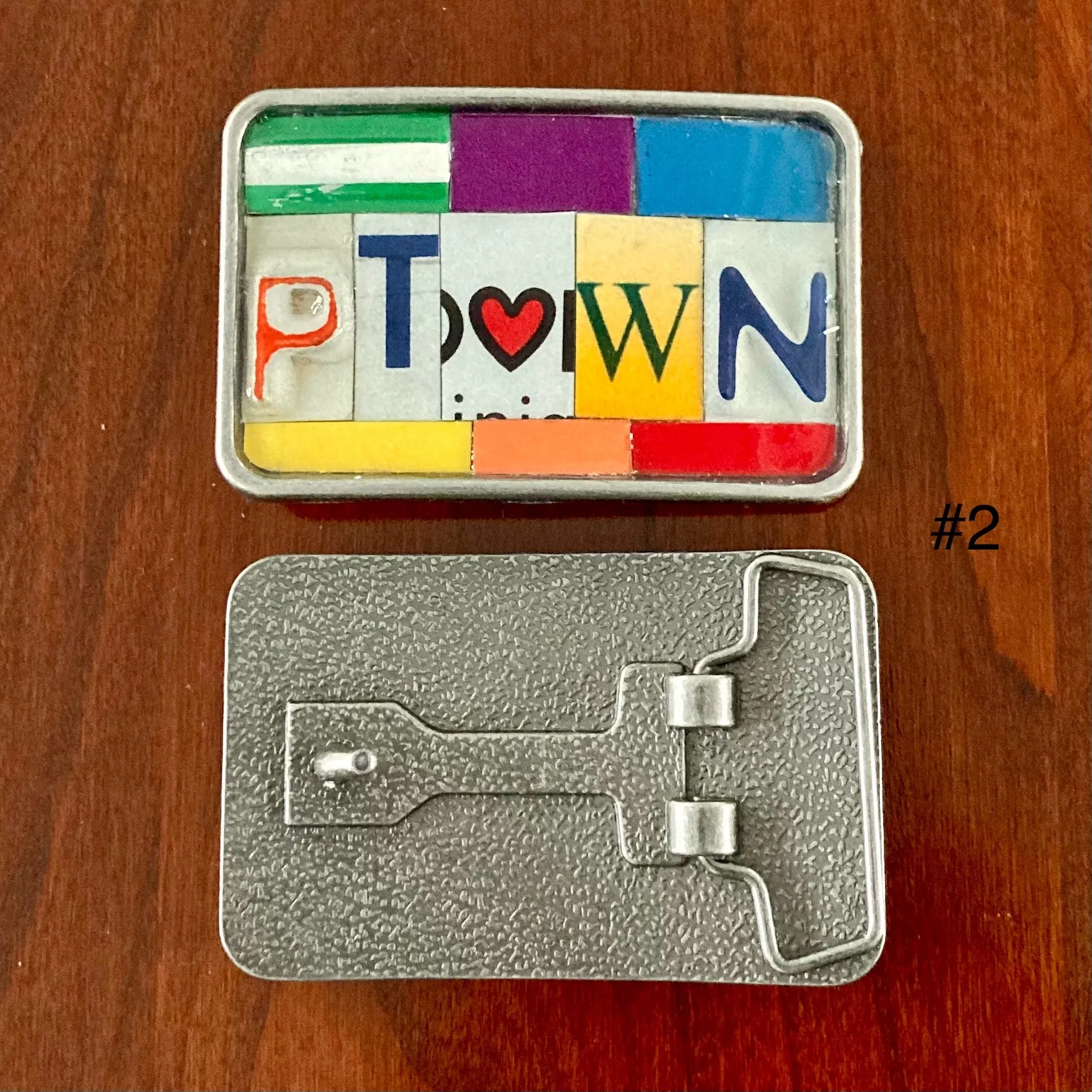 Heart of PTown Upcycled License Plate Belt Buckle