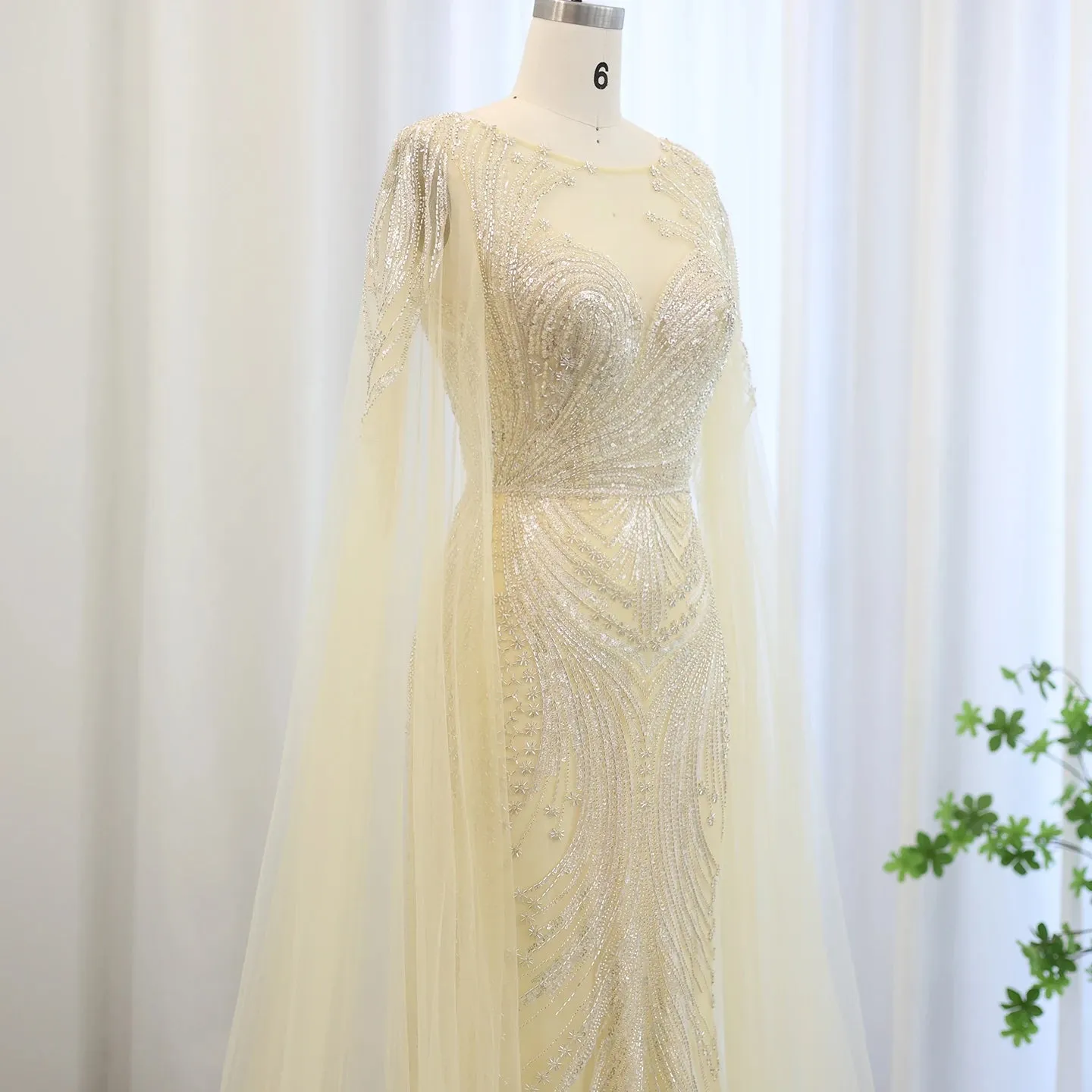 HELEN Luxury Lilac Mermaid Evening Dress with Cape Sleeves