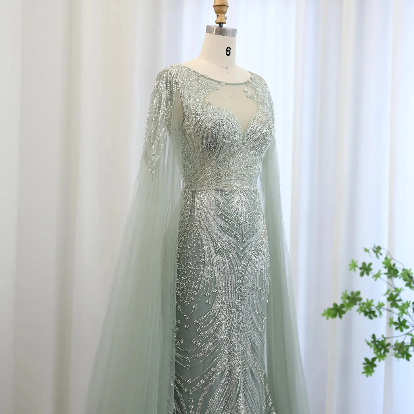 HELEN Luxury Lilac Mermaid Evening Dress with Cape Sleeves