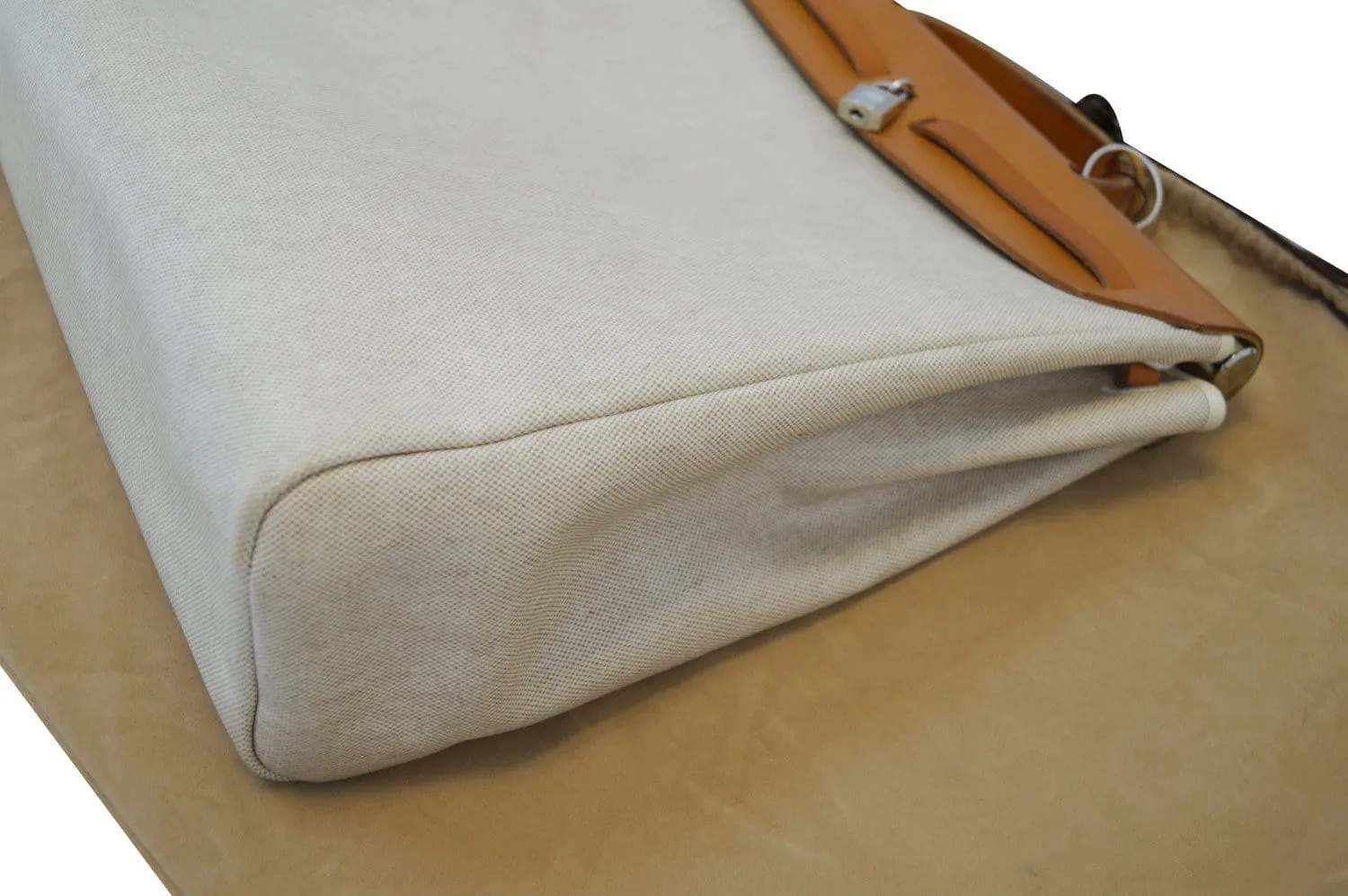 Hermes Her Bag Canvas Leather Ivory Handbag - Final Call
