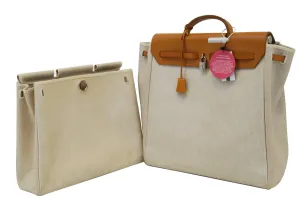 Hermes Her Bag Canvas Leather Ivory Handbag - Final Call