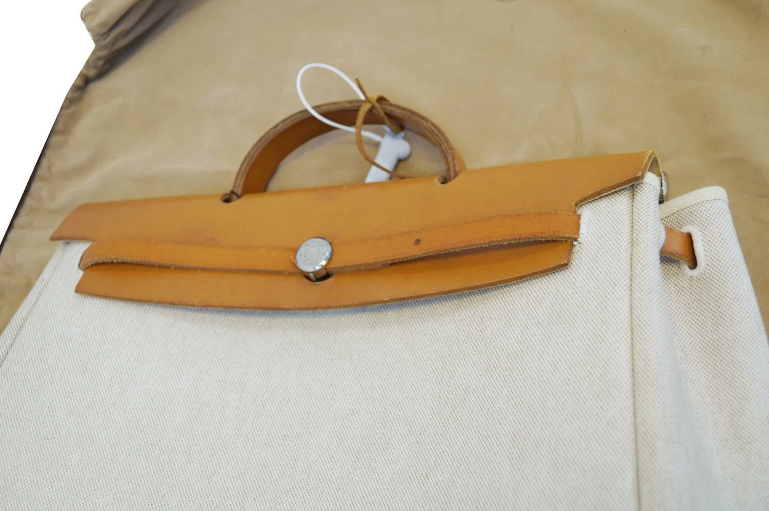 Hermes Her Bag Canvas Leather Ivory Handbag - Final Call