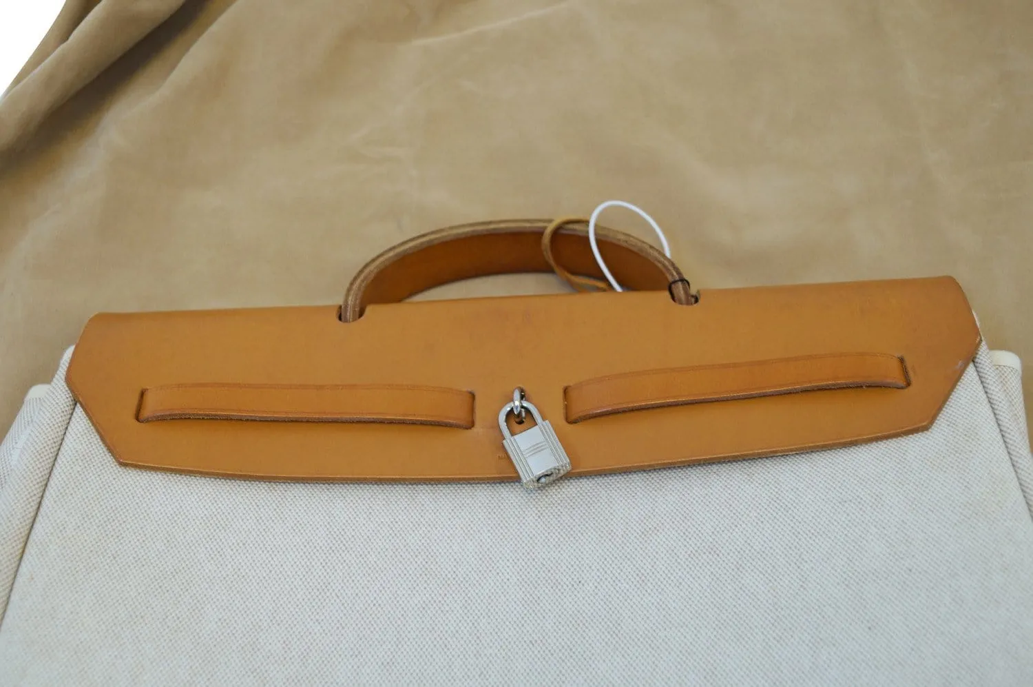 Hermes Her Bag Canvas Leather Ivory Handbag - Final Call