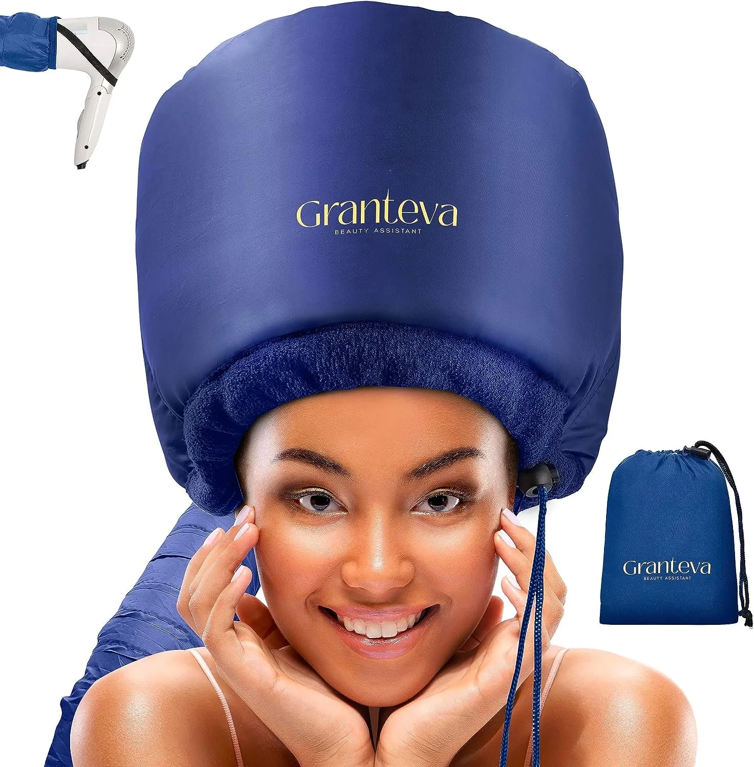 Hooded Hair Dryer W/A Headband Integrated That Reduces Heat around Ears & Neck - Hair Dryer Hooded Diffuser Cap for Curly, Speeds up Drying Time, Safety Deep Conditioning at Home - Portable, Large