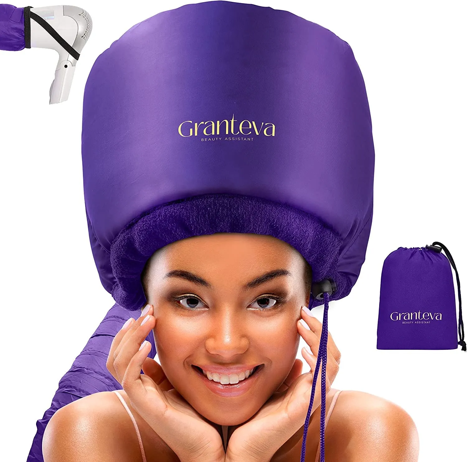 Hooded Hair Dryer W/A Headband Integrated That Reduces Heat around Ears & Neck - Hair Dryer Hooded Diffuser Cap for Curly, Speeds up Drying Time, Safety Deep Conditioning at Home - Portable, Large