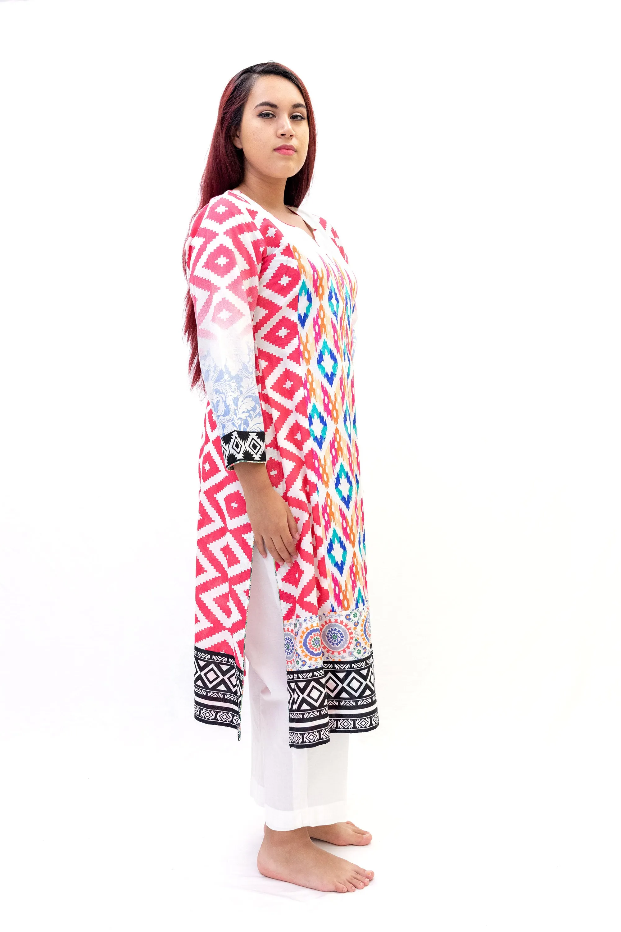 Hot Pink Multi Design Cotton Salwar Kameez-Suit