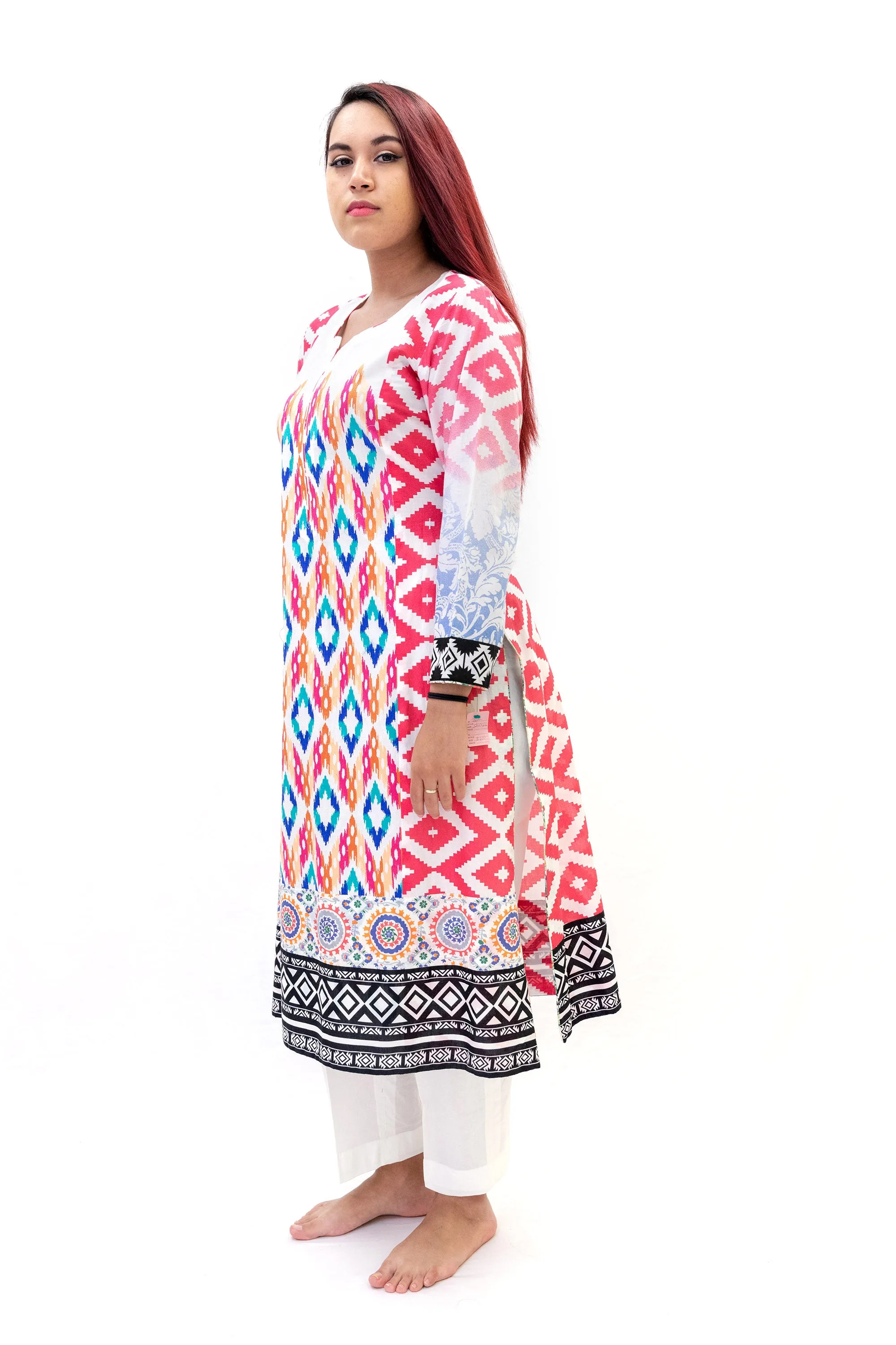 Hot Pink Multi Design Cotton Salwar Kameez-Suit