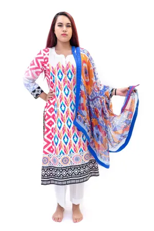 Hot Pink Multi Design Cotton Salwar Kameez-Suit