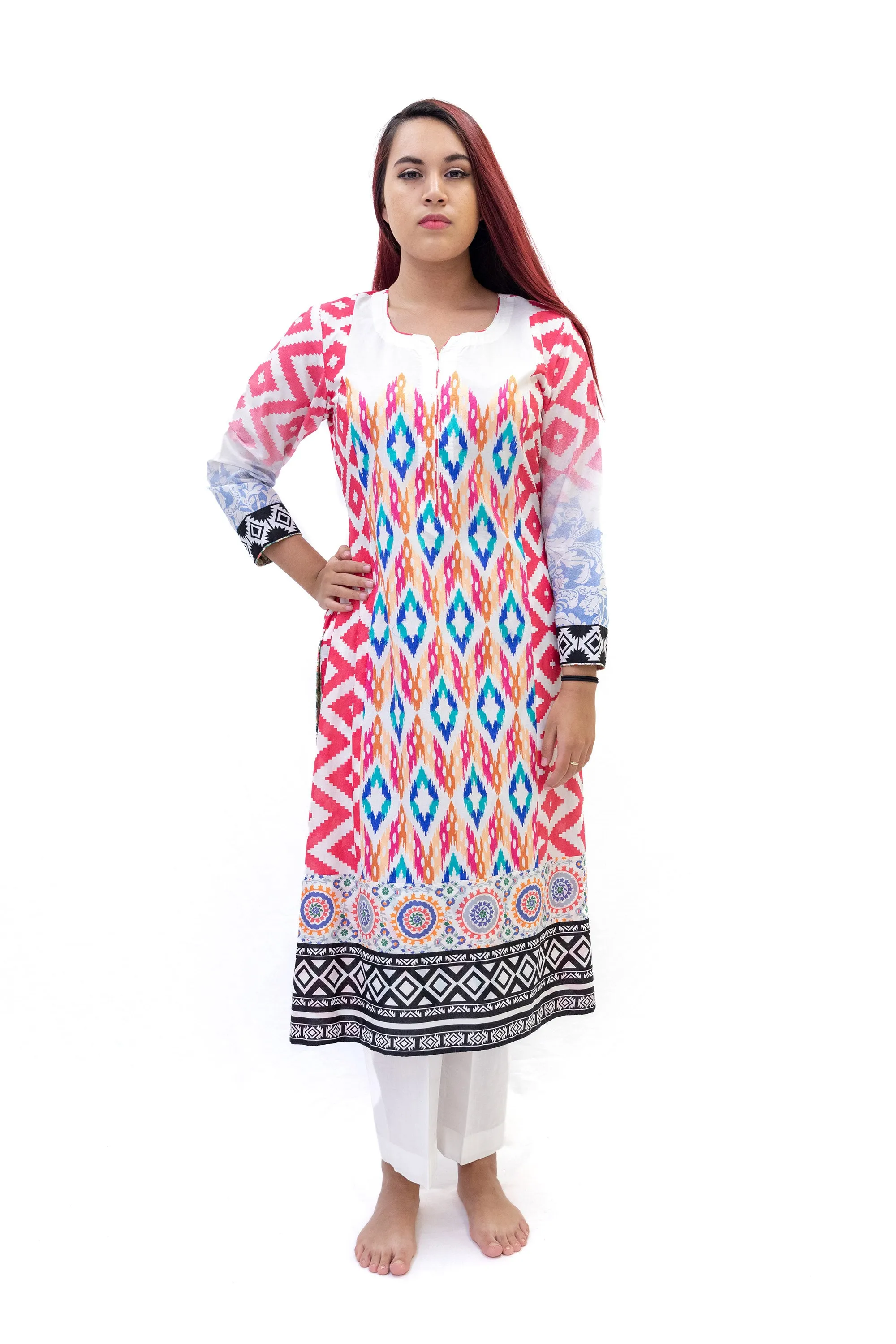 Hot Pink Multi Design Cotton Salwar Kameez-Suit