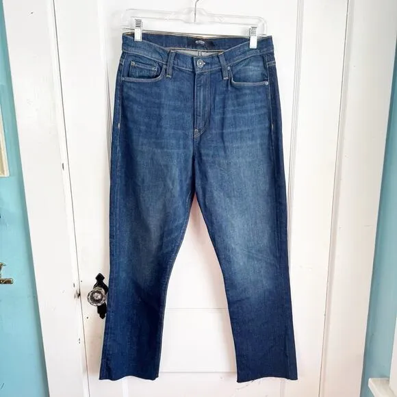 Hudson Holly High Rise Straight Cropped Jeans Raw Hem Dark Wash Classic Size 28