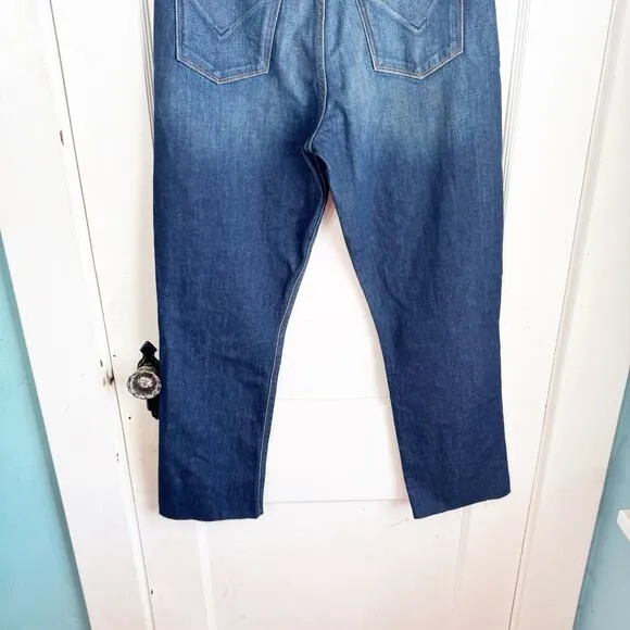 Hudson Holly High Rise Straight Cropped Jeans Raw Hem Dark Wash Classic Size 28