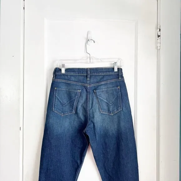 Hudson Holly High Rise Straight Cropped Jeans Raw Hem Dark Wash Classic Size 28