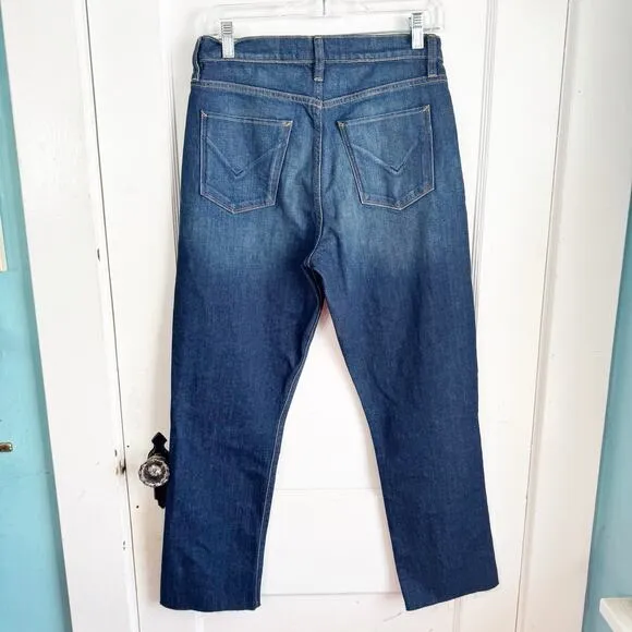 Hudson Holly High Rise Straight Cropped Jeans Raw Hem Dark Wash Classic Size 28