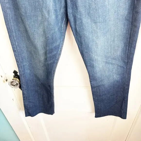 Hudson Holly High Rise Straight Cropped Jeans Raw Hem Dark Wash Classic Size 28