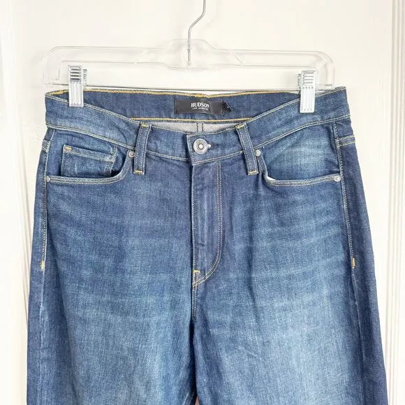 Hudson Holly High Rise Straight Cropped Jeans Raw Hem Dark Wash Classic Size 28