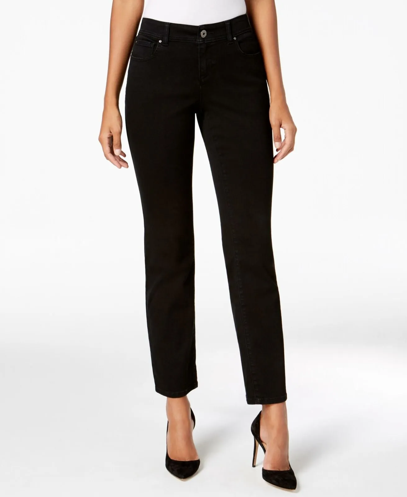 INC International Concepts Five-Pocket Straight-Leg Jeans Deep Black 16