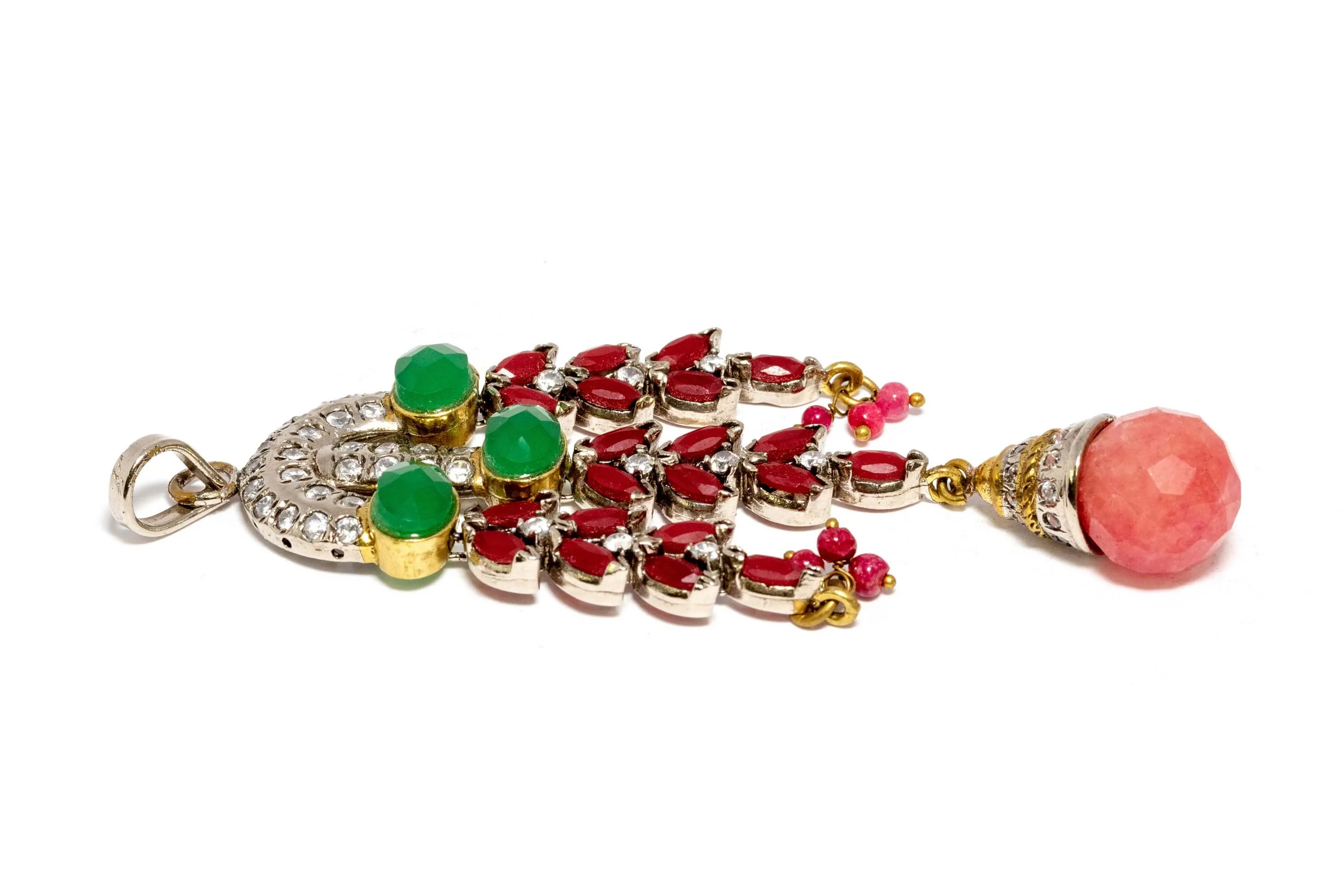 Indian Pendant With Synthetic Ruby and Emerald