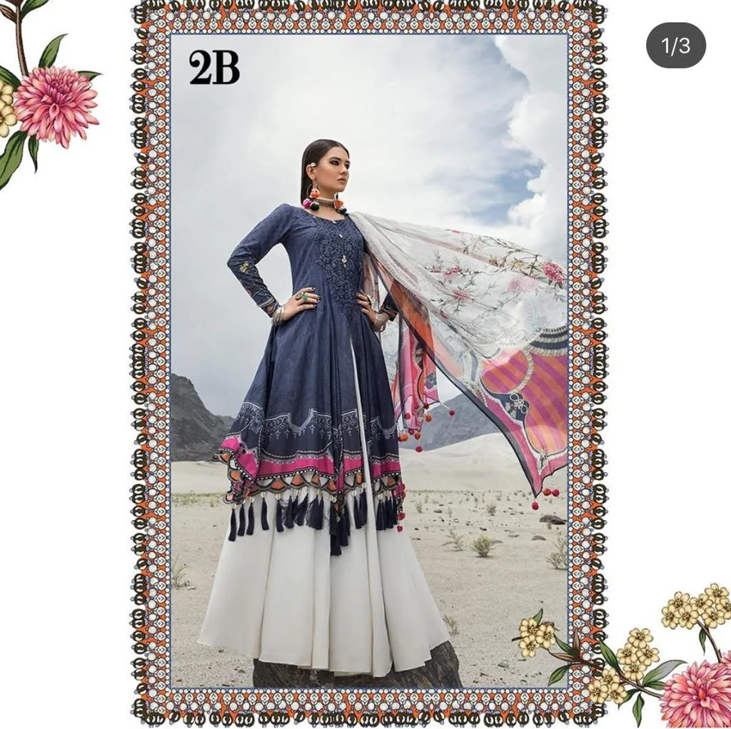Indigo Blue Lawn Salwar Kameez-Suit - Maria B M.Prints 2019