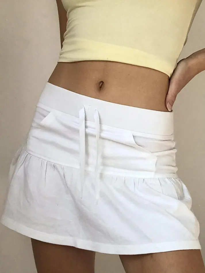 JazzHer Drawstring Tie Pocket A-Line Mini Skirt