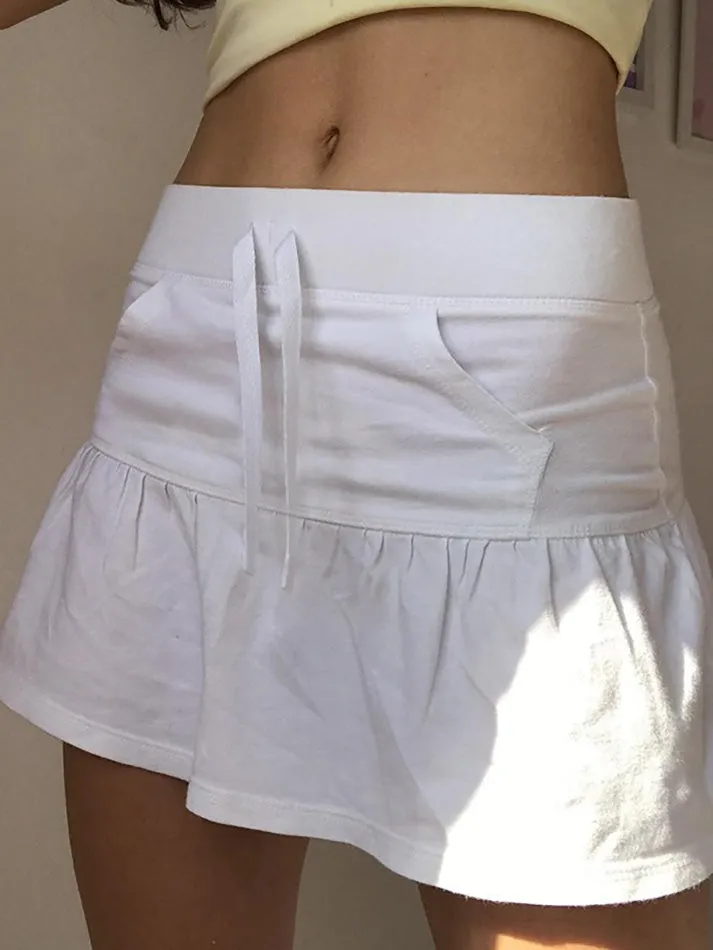JazzHer Drawstring Tie Pocket A-Line Mini Skirt