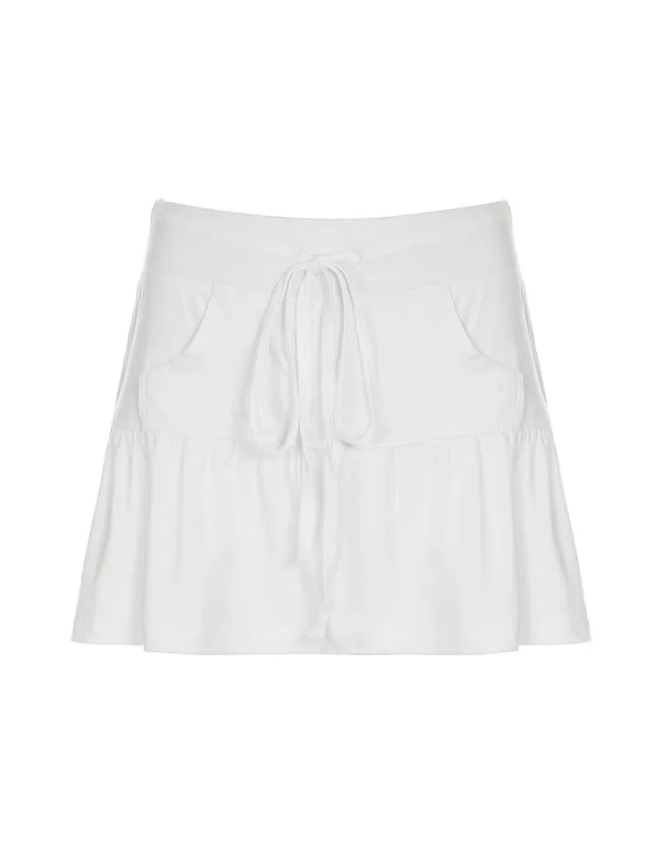 JazzHer Drawstring Tie Pocket A-Line Mini Skirt