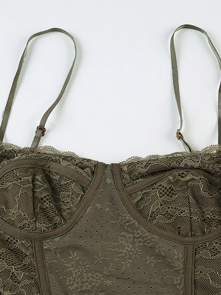 JazzHer Vintage Lace Floral Detachable Cami Top