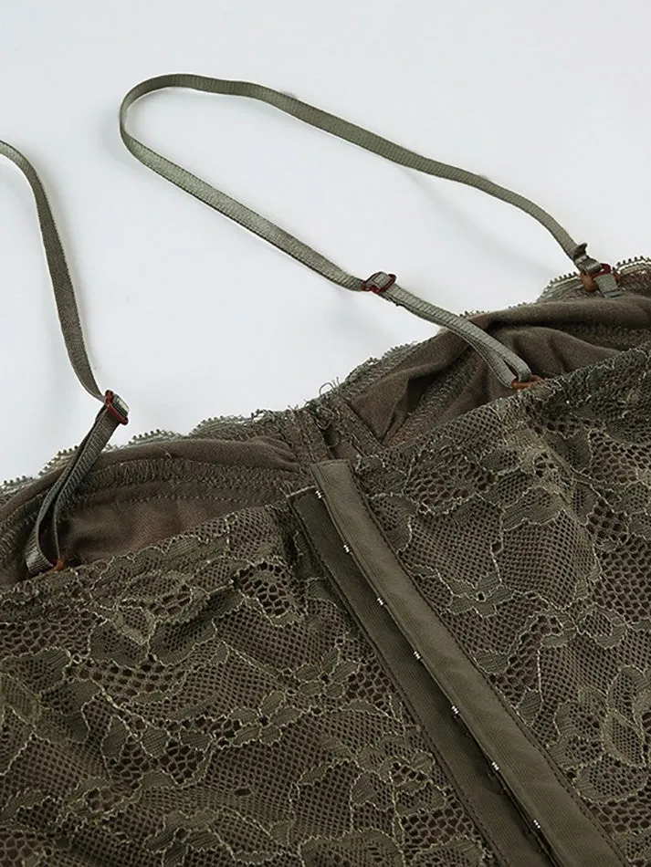 JazzHer Vintage Lace Floral Detachable Cami Top