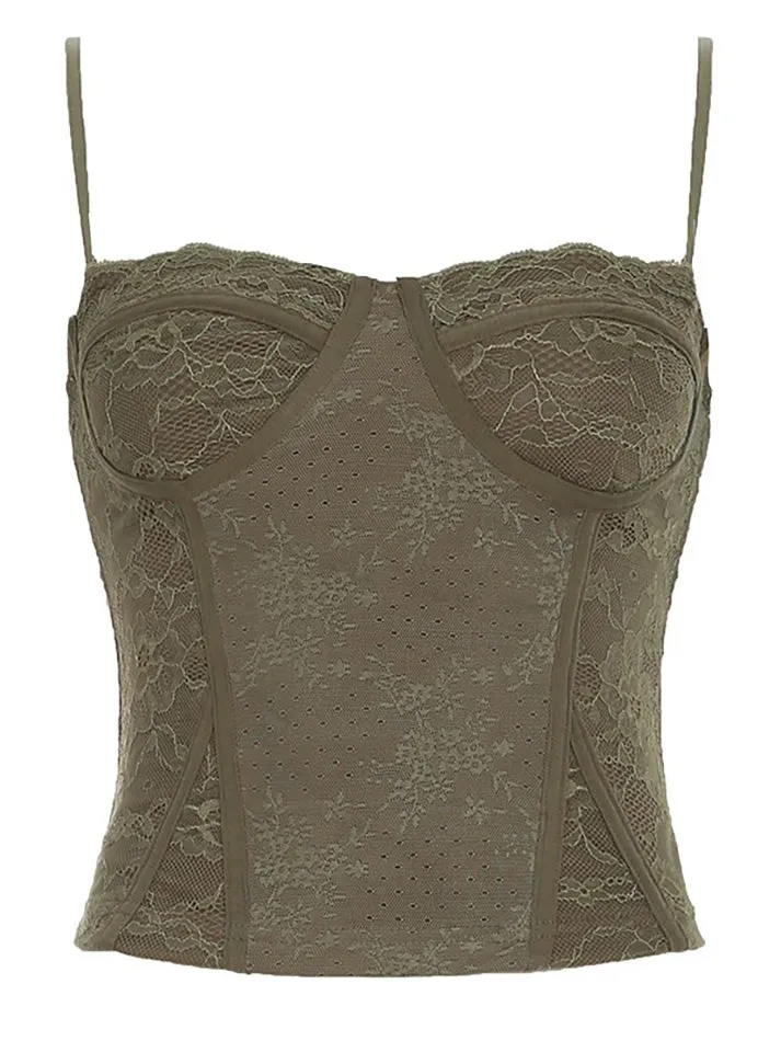 JazzHer Vintage Lace Floral Detachable Cami Top