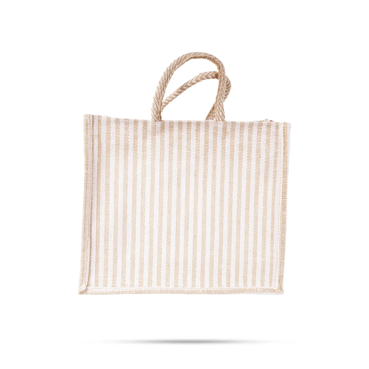 Jute Bag With Zip - 12 x 14 Inches | Transparent Cover Gift Bag/ White Stripes Design Jute Handbag for Wedding