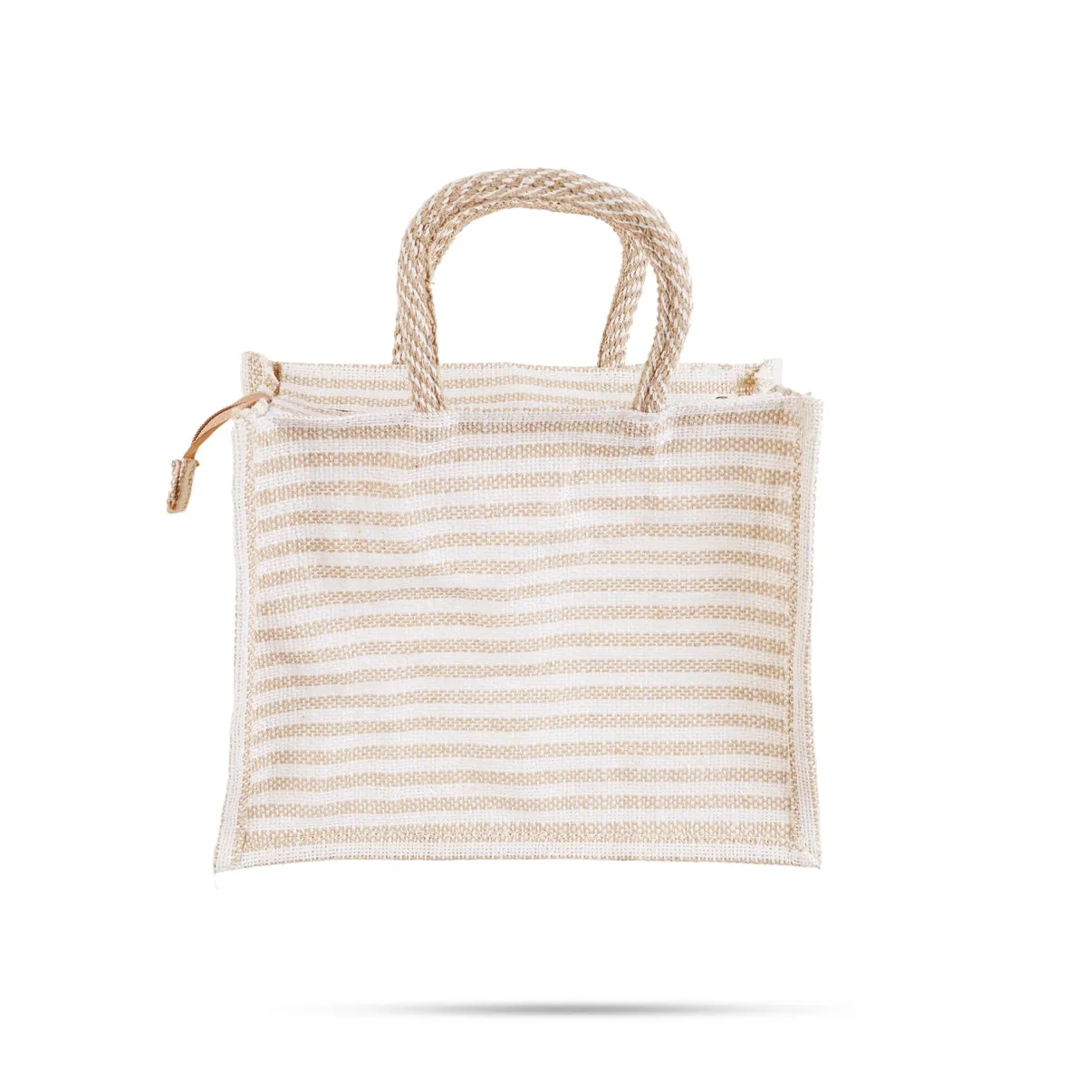 Jute Bag With Zip - 8 x 10 Inches | Transparent Cover Gift Bag/ White Stripes Design Jute Handbag for Return Gift