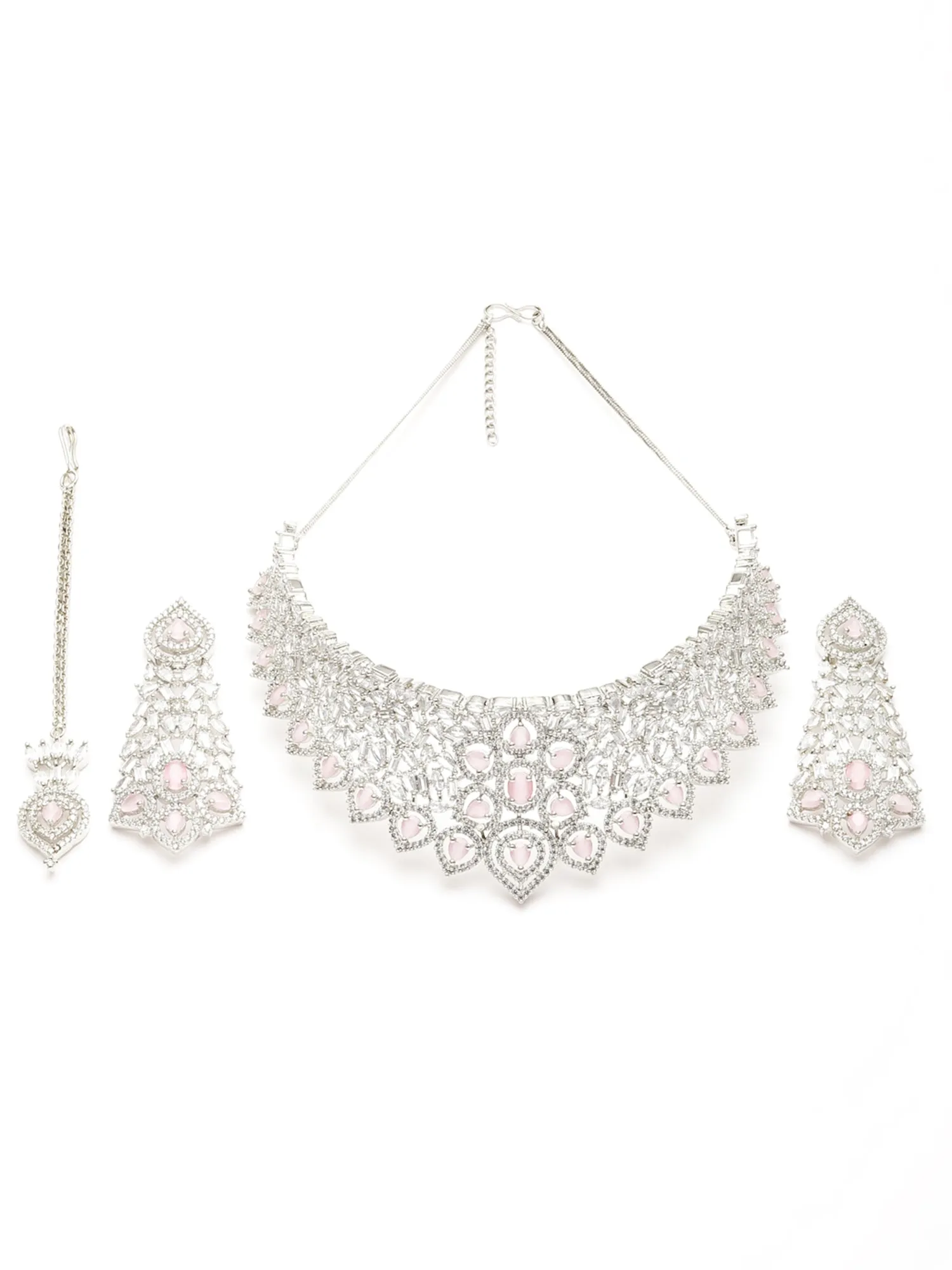 Karatcart American Diamond Studed Pink Choker Necklace Set