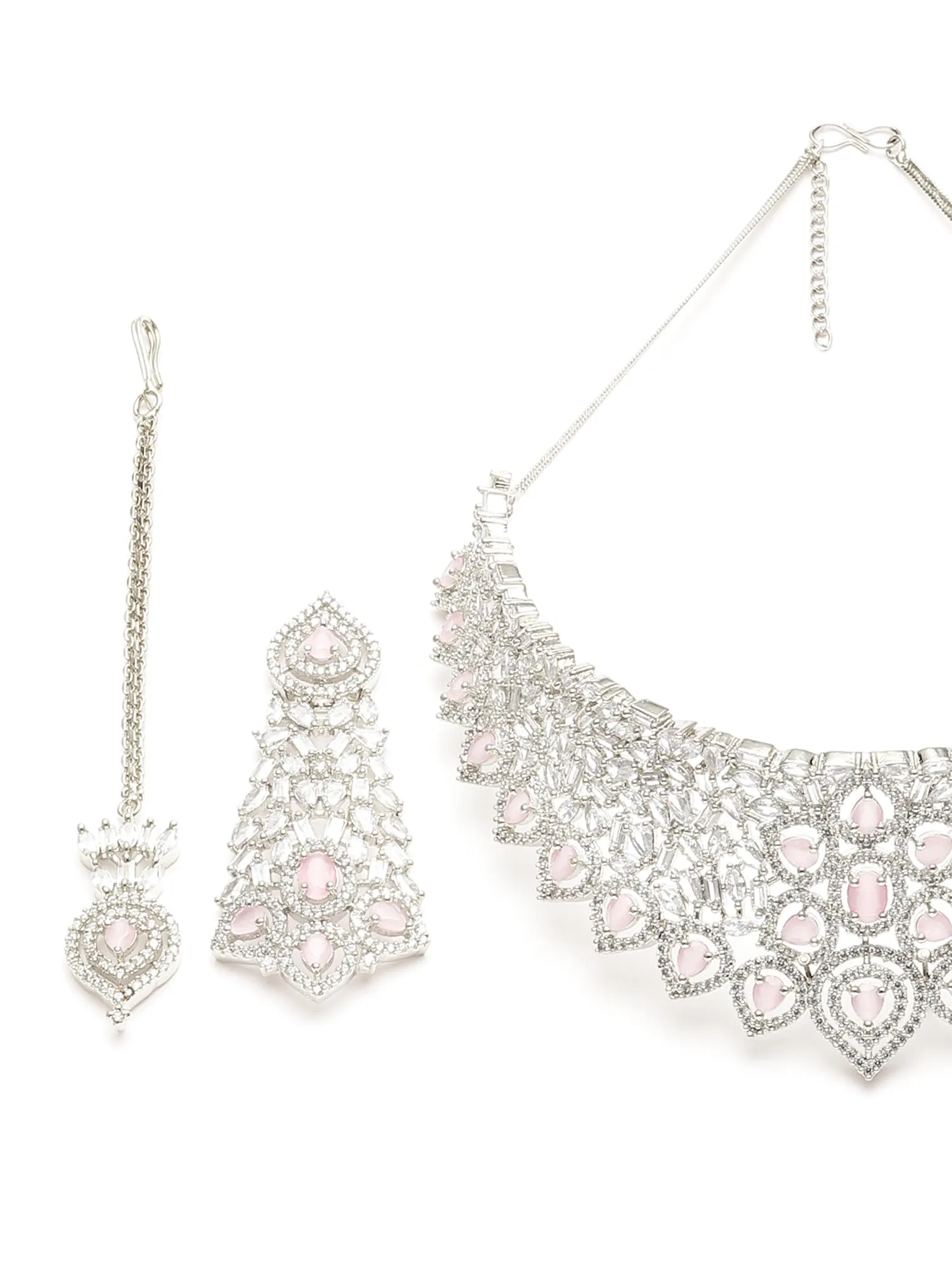 Karatcart American Diamond Studed Pink Choker Necklace Set