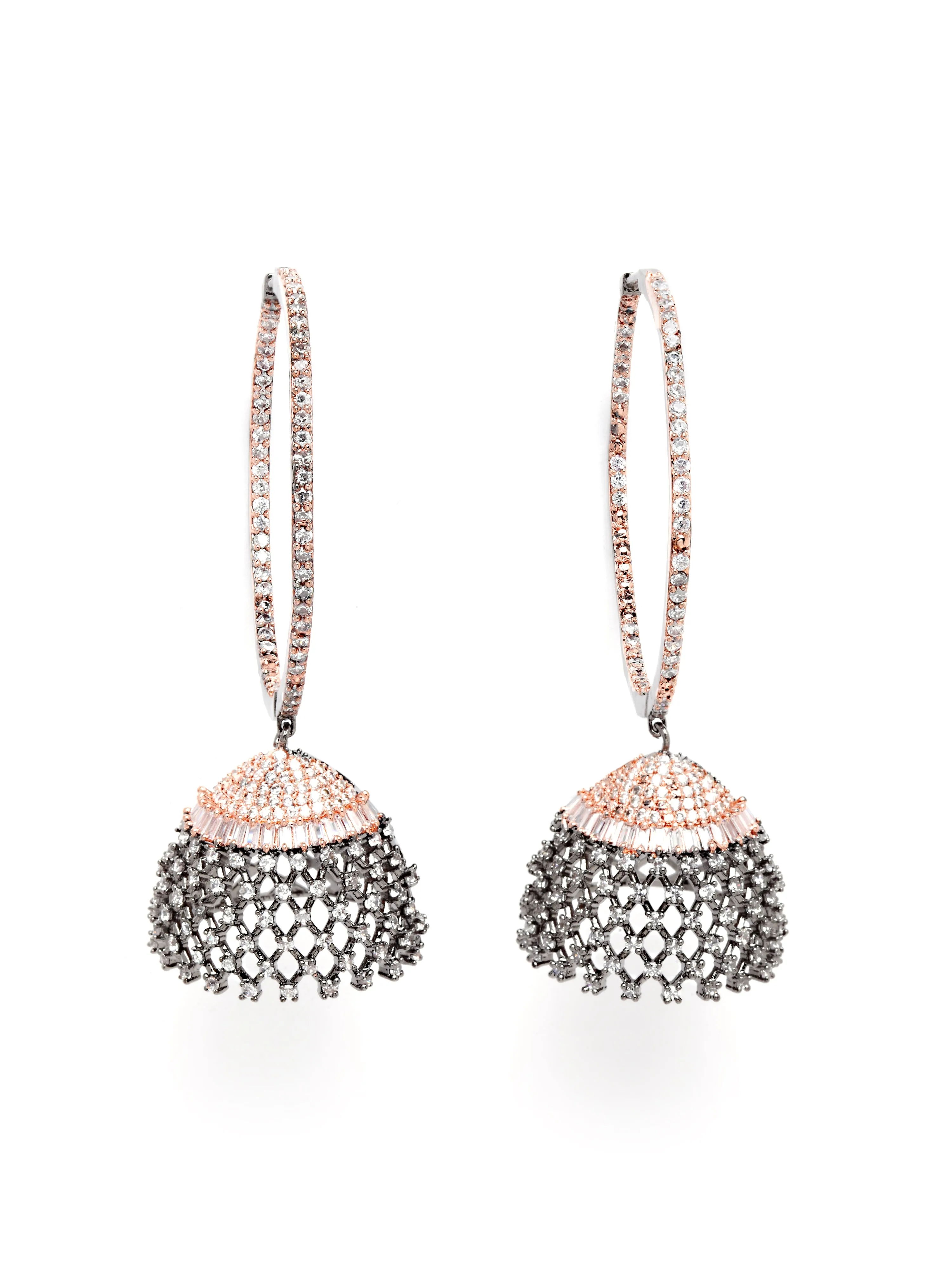 Karatcart Rose Gold Plated Black Finished Cubic Zirconia Studded Jhumki Earrings for Women