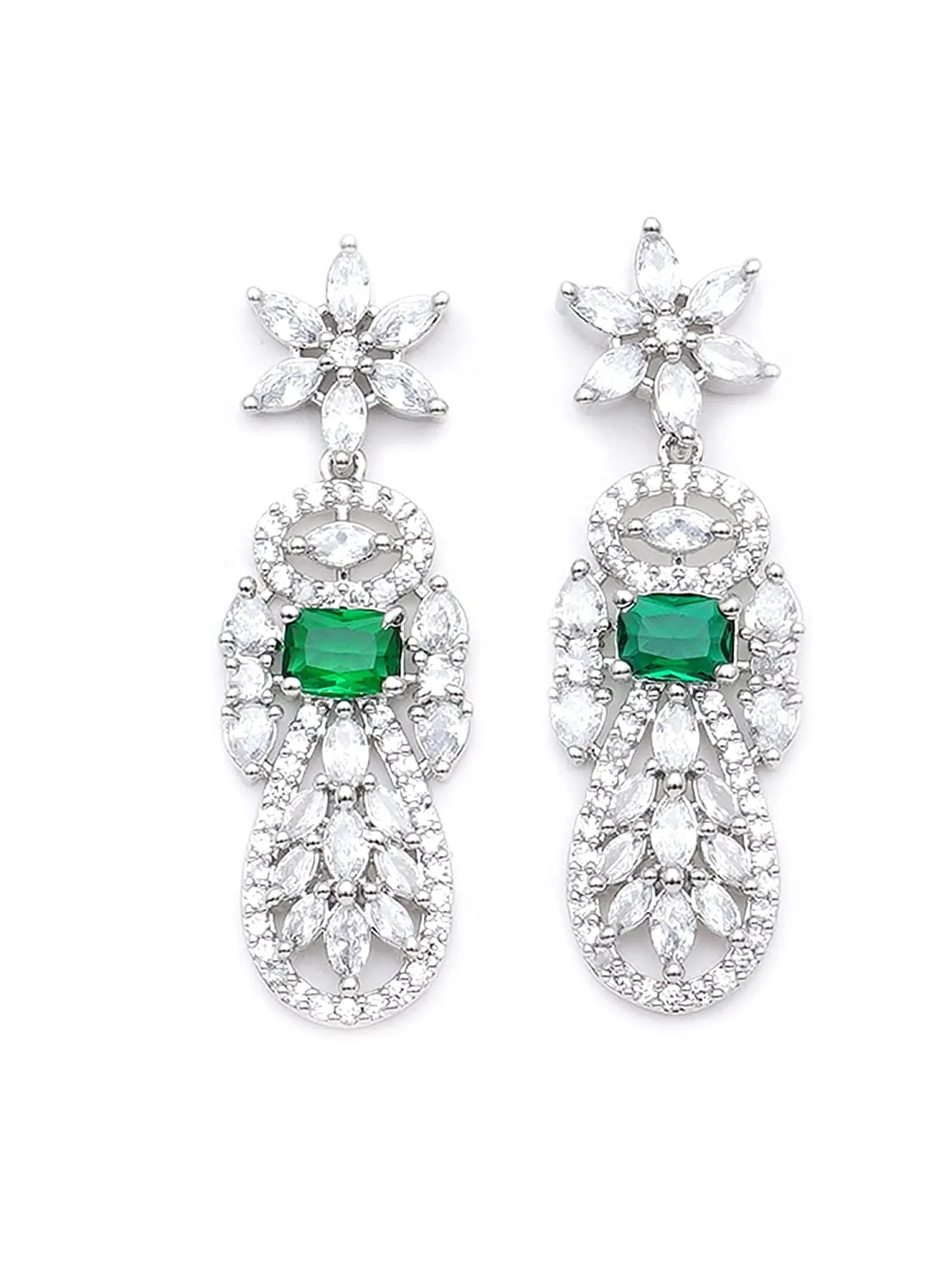 Karatcart Silver Tone Green American Diamond Studded Necklace Set