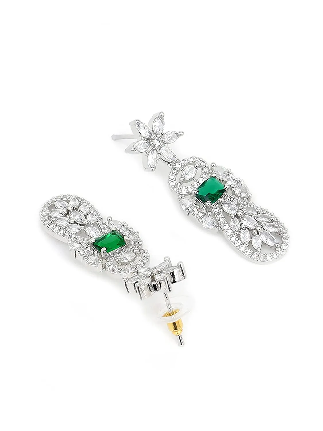 Karatcart Silver Tone Green American Diamond Studded Necklace Set