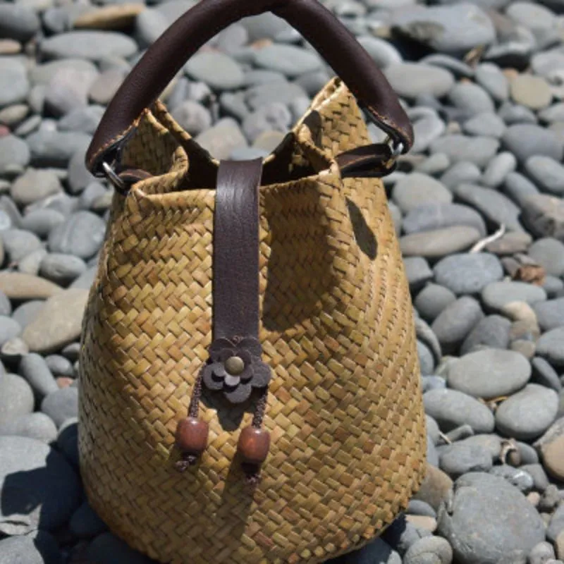 Krajood Woven Tote Handbag with Leather Handle | Yompai  NZ