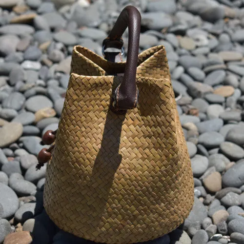 Krajood Woven Tote Handbag with Leather Handle | Yompai  NZ