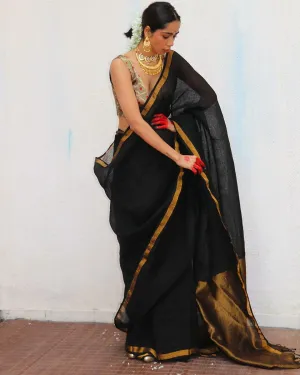 Labanya Handwoven Linen Zari Saree