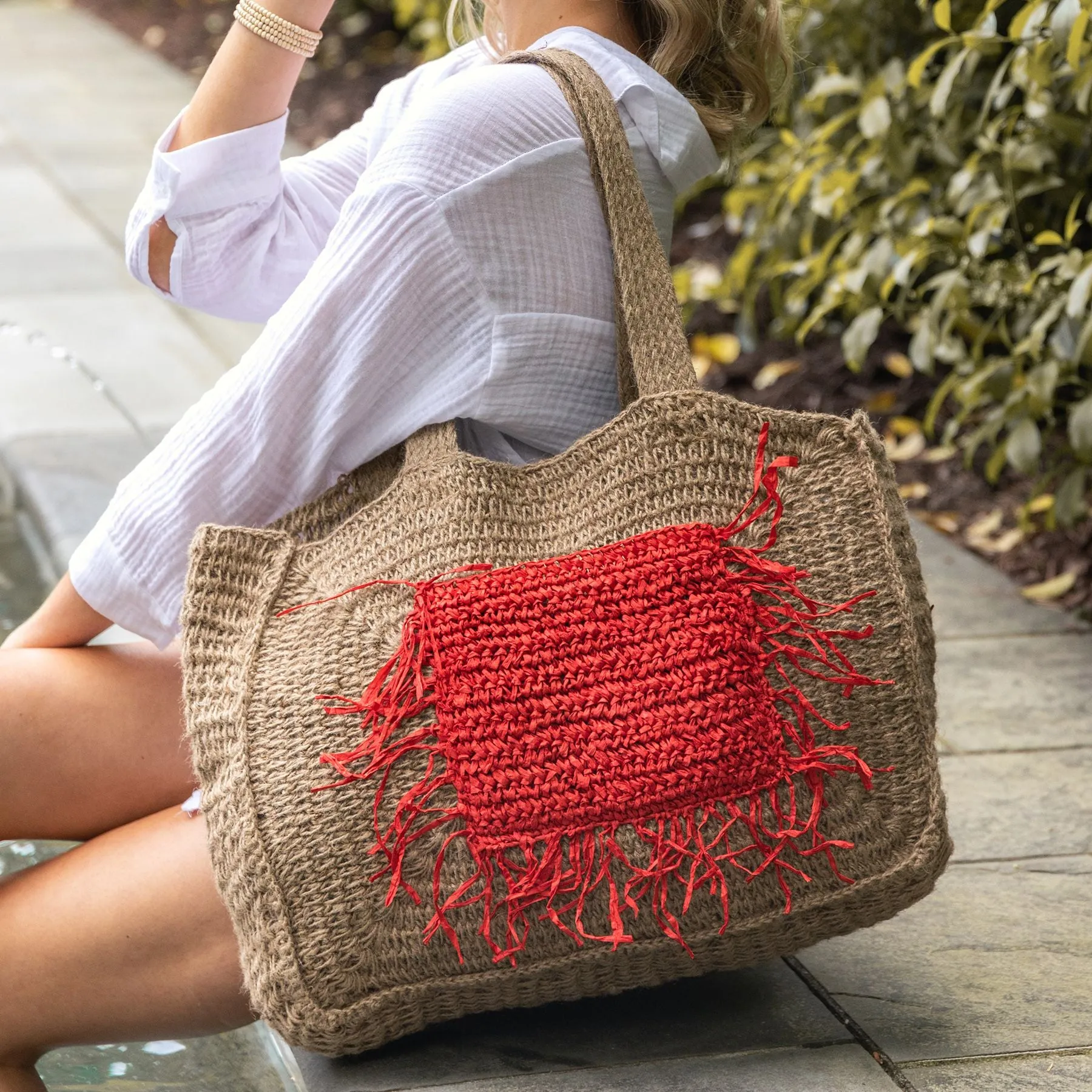 Lana Red Jute Pocket Bag