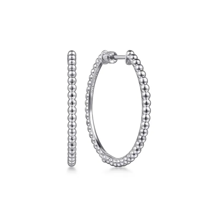 Large Beaded Classic Hoop Earrings in Sterling Silver
