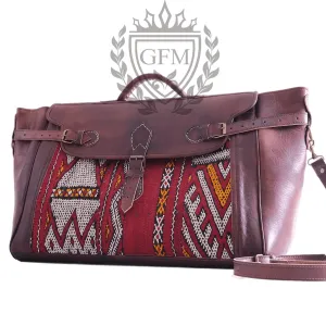 Large Handmade Leather Travel Bag – Moroccan Kilim Rug Weekender Bag