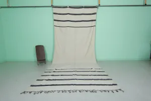 Large Handwoven Kilim Rug - Black Striped Design | 6.5 FT X 15.5 FT